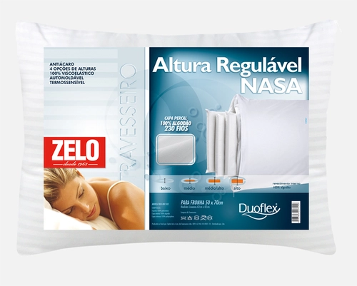 Travesseiro Zelo por Duoflex Nasa Regulável 0.42x0.62m - Percal 230 Fios
