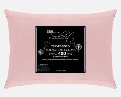 Travesseiro Zelo Select Toque de Pluma 0.50x0.70m - Percal 400 Fios - Rosê