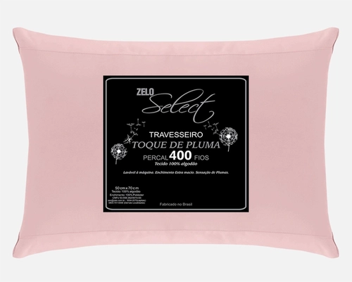 Travesseiro Zelo Select Toque de Pluma 0.50x0.70m - Percal 400 Fios - Rosê