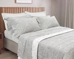 Colcha Matelassê Alexandre Herchcovitch Casal - Percal 180 Fios - Botânico Cinza