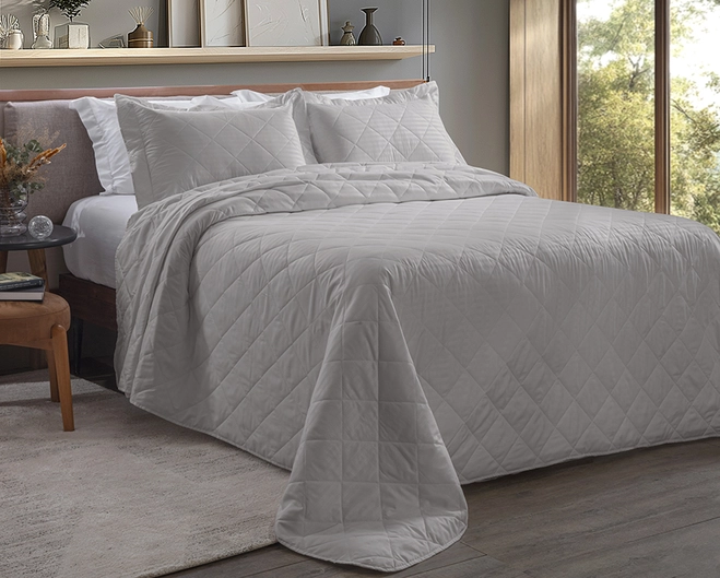 Colcha Matelassê Beca Decor Stripes Queen com 2 Porta Travesseiros - Cinza