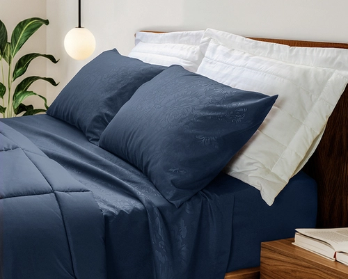 Kit Zelo SuperSoft Embossed Edredom + Jogo de Cama Casal - Azul