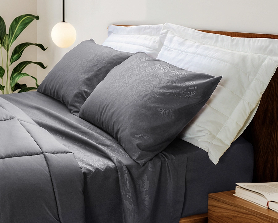 HermosoLago Kit Zelo SuperSoft Embossed Edredom + Jogo de Cama Casal - Chumbo