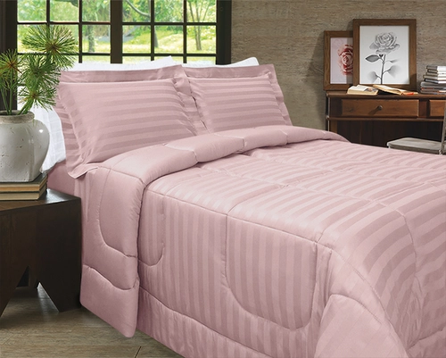 Kit Zelo Select Maquinetado 5 Peças - Edredom + Jogo de Cama Casal - Percal 400 Fios - Rosê