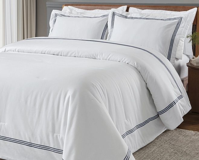 Jogo de Cama Tellaio Festonê Queen - 300 Fios - Branco/Azul