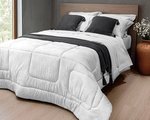 Kit Zelo Select Jacquard 5 Peças - Edredom + Jogo de Cama King - Percal 400 Fios - Branco
