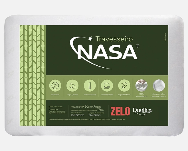 Travesseiro Zelo Viscoelástico 0.42x0.62m - Malha de Bambu