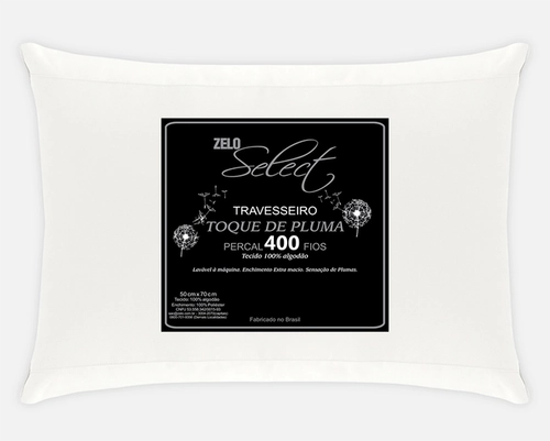 Travesseiro Zelo Select Toque de Pluma 0.50x0.70m - Percal 400 Fios
