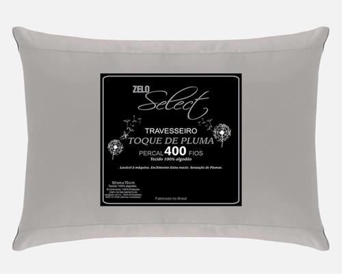 Travesseiro Zelo Select Toque de Pluma 0.50x0.70m - Percal 400 Fios - Zinco